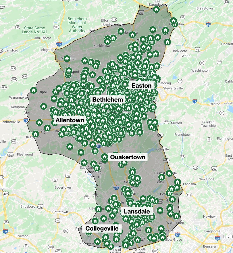 JT Customer Map with Service Area